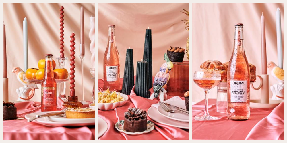 brunch spread with cake, spritzers and brutal fruit, the suite, the suite edit, entertaining, hosting, table decorating ideas, candle, candles, satin